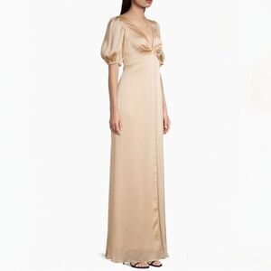 Sachin & Babi Alli Gown Champagne V Neck Satin Dress